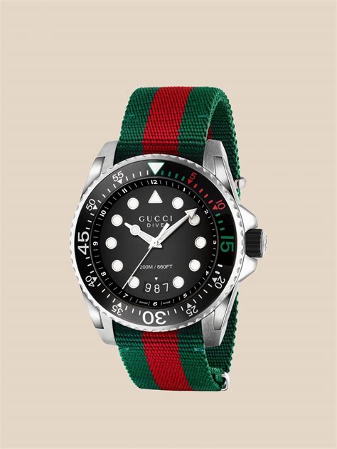 gucci blk nylon with red stripes and gold studs|Men's Gucci Watches: Gold, Silver, Black & More .